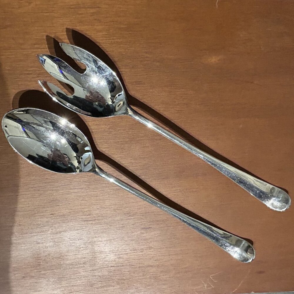 Vintage Silver Plated Italy Silverware Flatware 10" Serving Fork Spoon Salad Set
